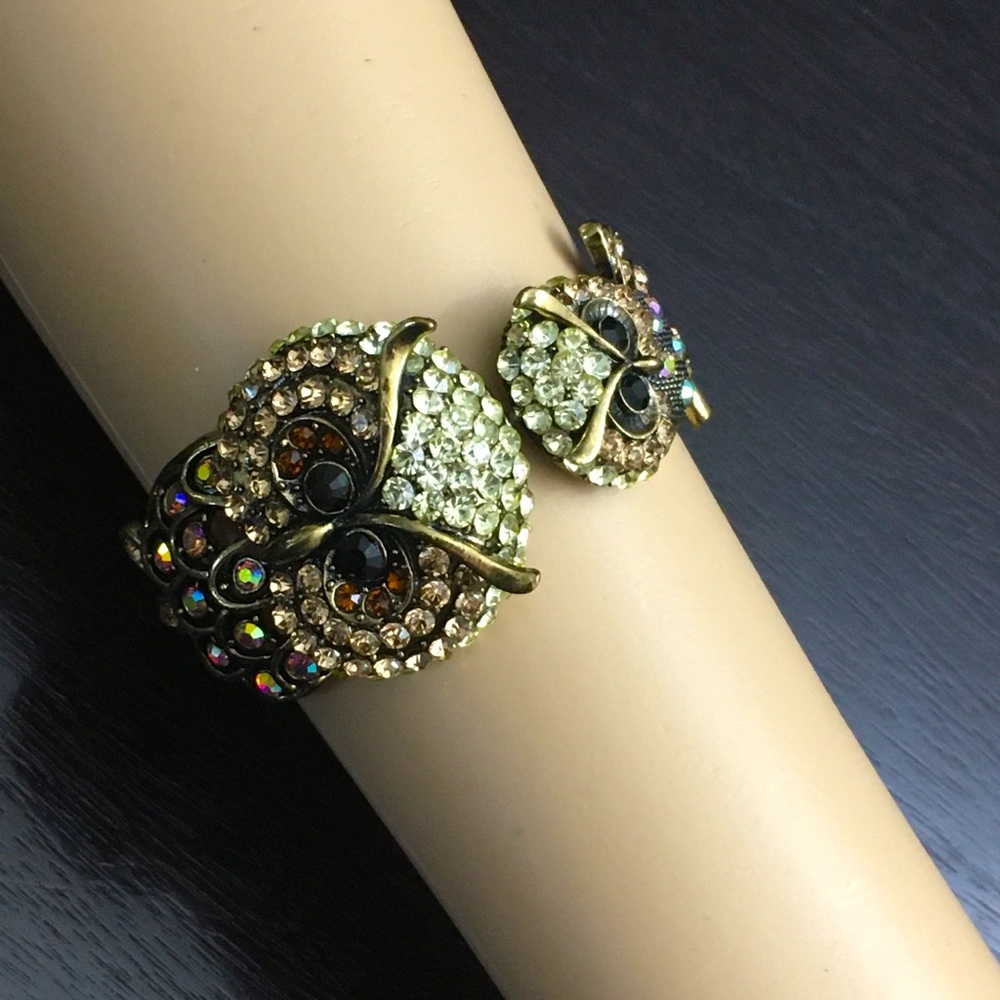 LaVintage Mother Baby Owl Duo Swarovski Custom Cuff Bangle
